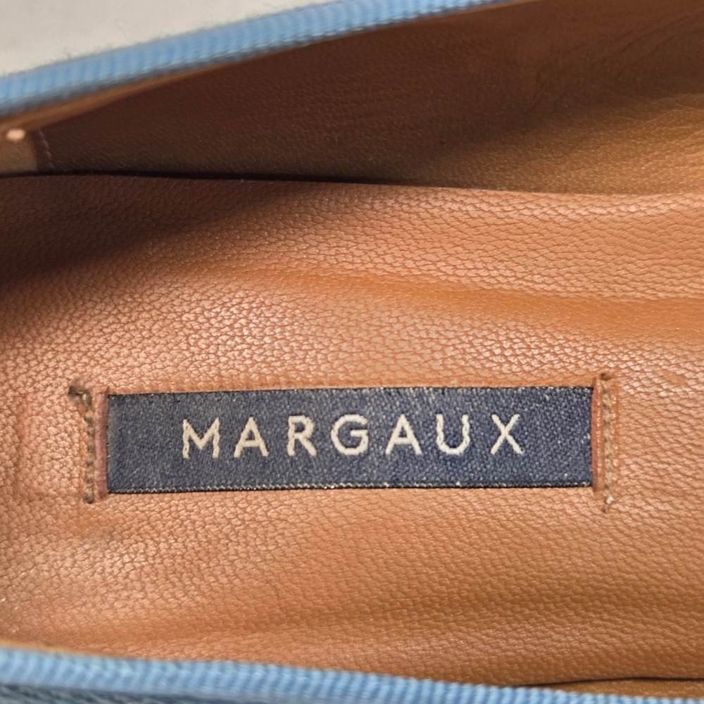 Margaux Ballet Flats Womens 8 Blue Denim Pointed Toe Bow Leather Lined Handmade - Picture 5 of 15